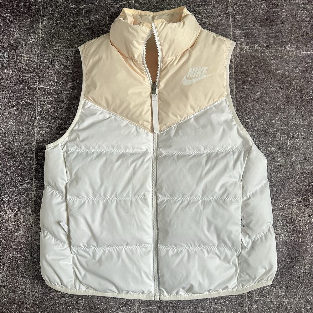 Women's Nike White Pastel Guava Ice Pink Reversible Down Puffer Vest Jacket Sz S - Picture 1 of 5